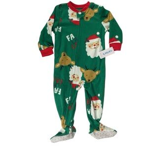Carter's Santa and Reindeer Kids One Piece Fleece Pajama Sleeper Size 18M NWT